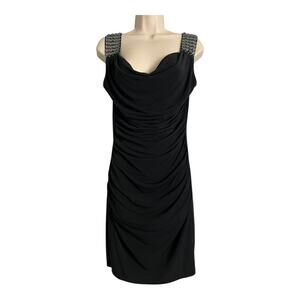 Valerie Bertinelli Dress Women's 6 Black Sleeveless Ruched Beaded Cocktail